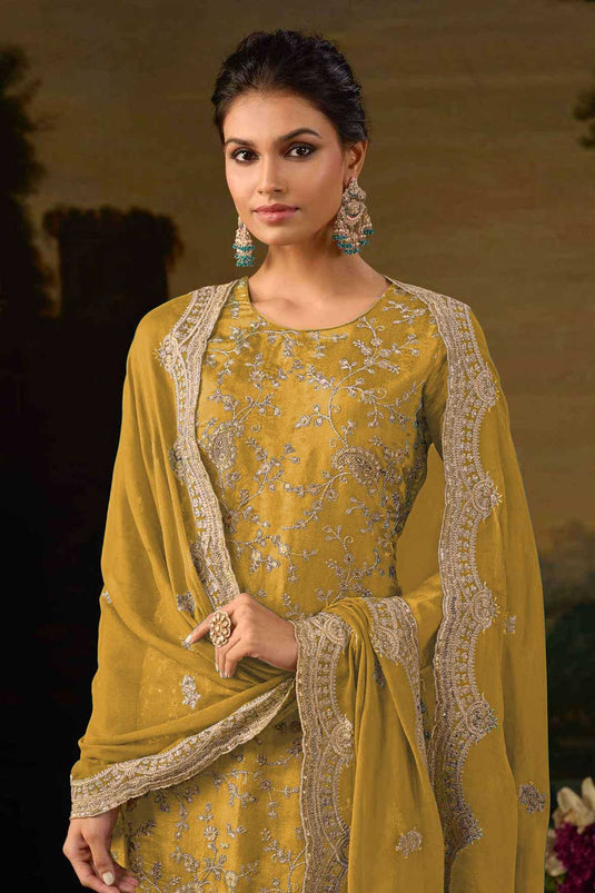 Yellow Color Art Silk Fabric Classic Festive Salwar Suit