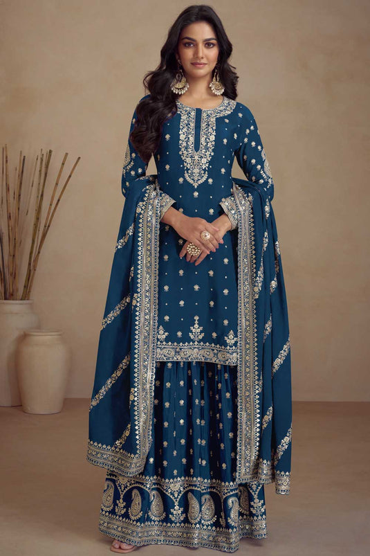 Art Silk Fabric Blue Color Beautiful Palazzo Suit