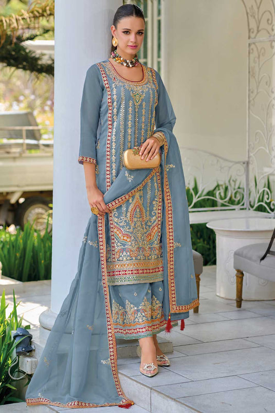 Incredible Grey Color Readymade Palazzo Suit