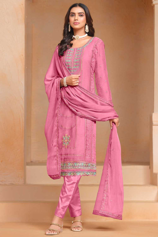 Festive Style Lovely Organza Salwar Suit In Pink Color