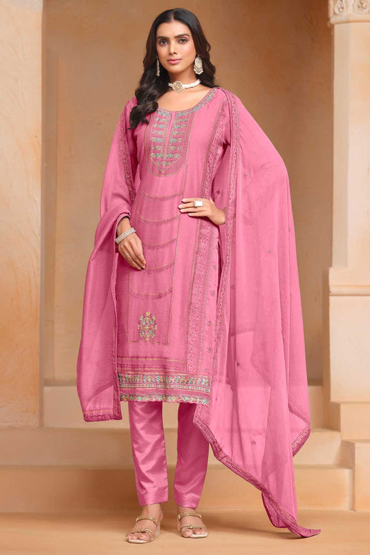 Festive Style Lovely Organza Salwar Suit In Pink Color