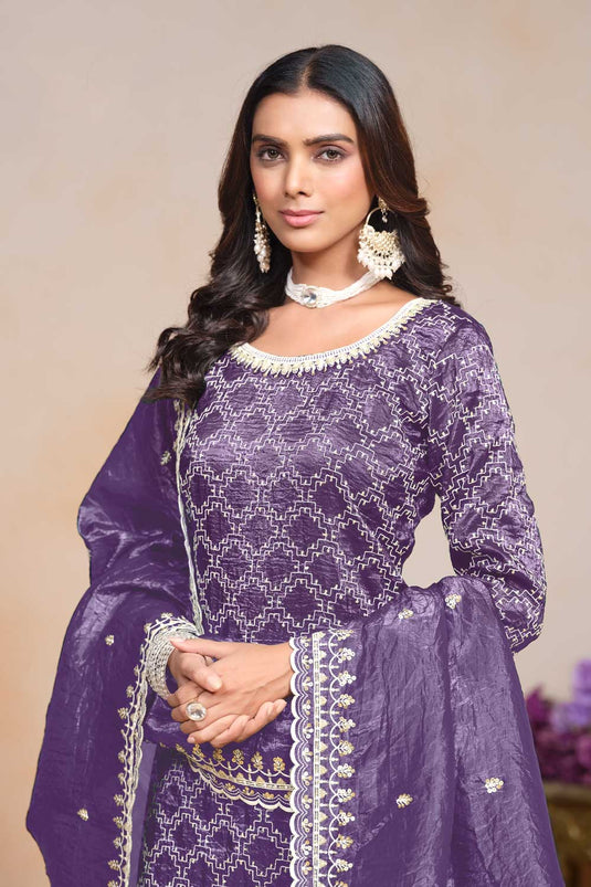 Glamorous Purple Color Palazzo Suit For Festival