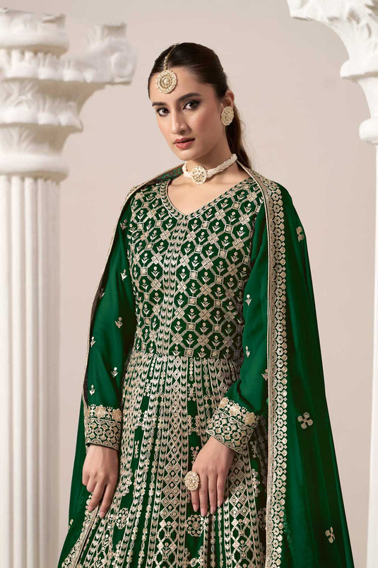 Georgette Fabric Green Color Function Style Elegant Anarkali Suit