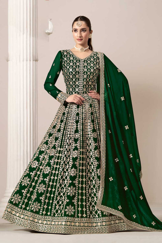 Georgette Fabric Green Color Function Style Elegant Anarkali Suit