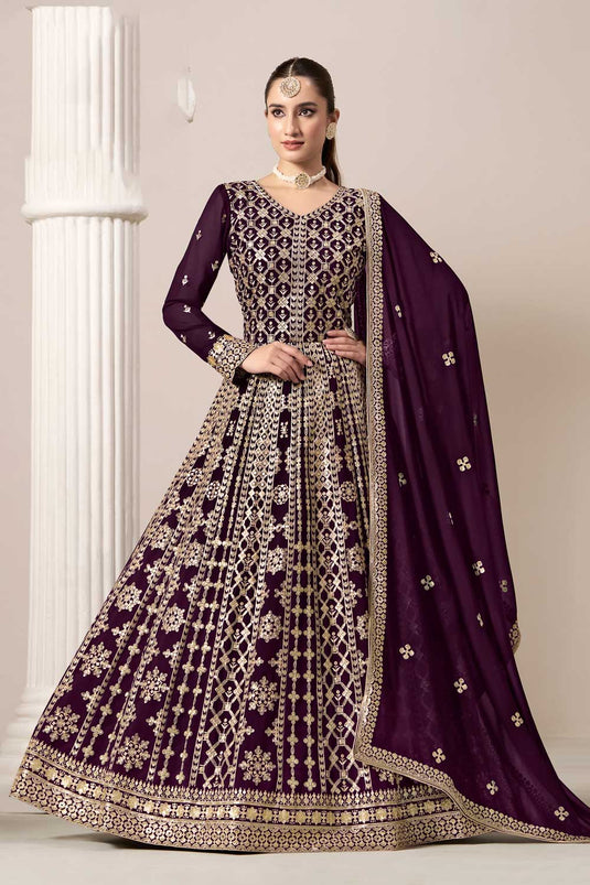 Purple Color Georgette Fabric Function Style Classic Anarkali Suit