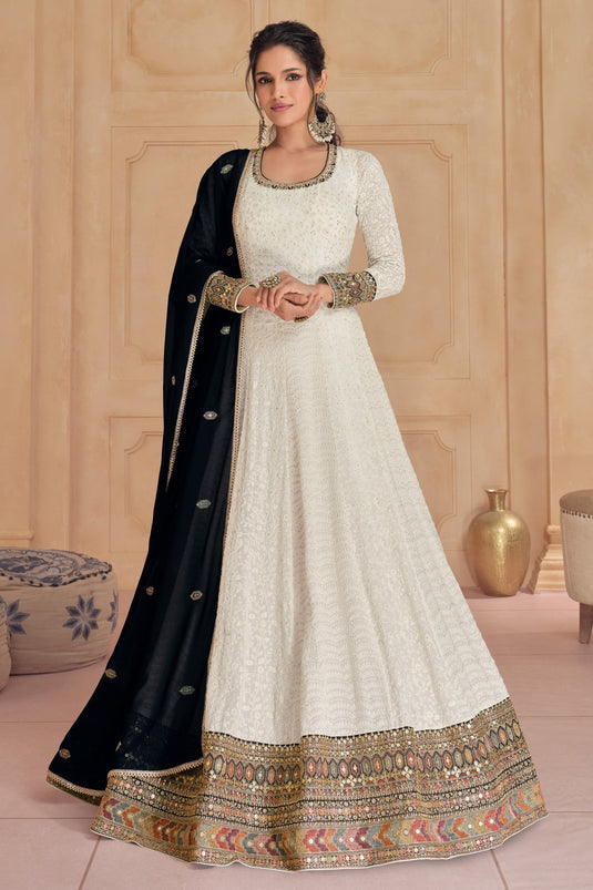 Georgette Fabric Fancy Embroidered Readymade Anarkali Gown