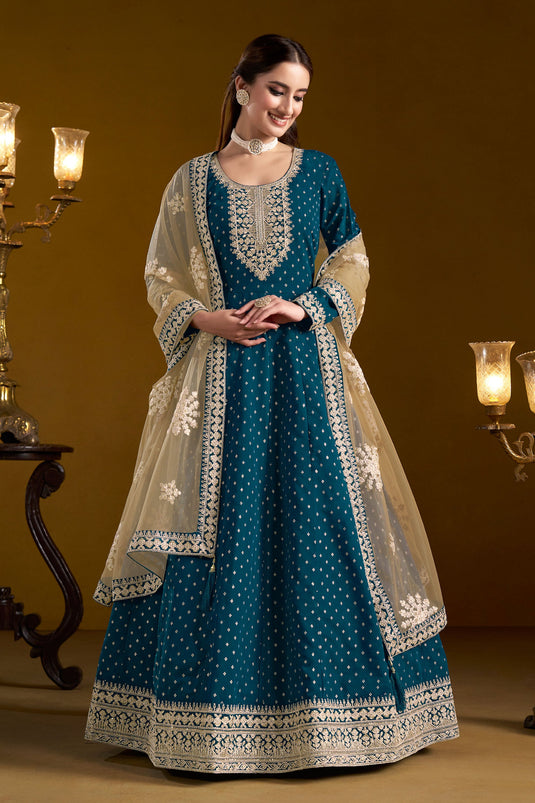 Teal Color Party Style Anarkali Salwar Suit