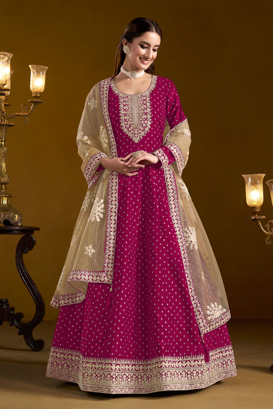 Chanderi Fabric Party Style Anarkali Salwar Suit