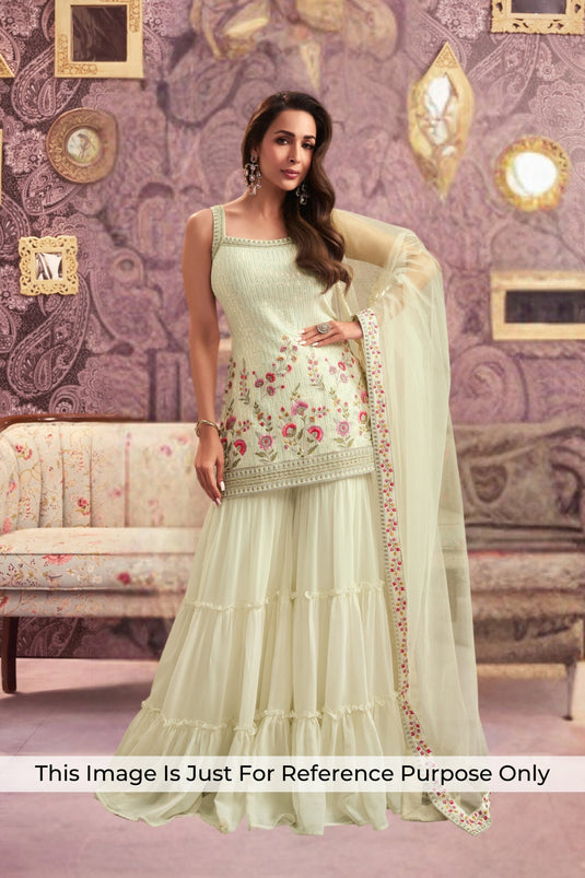 Tempting Georgette Fabric Off White Color Replica Palazzo Suit