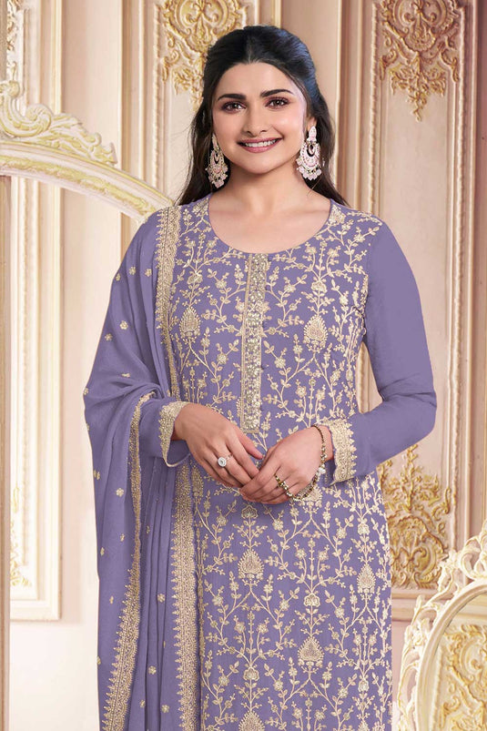 Prachi Desai Dazzling Georgette Purple Color Salwar Suit