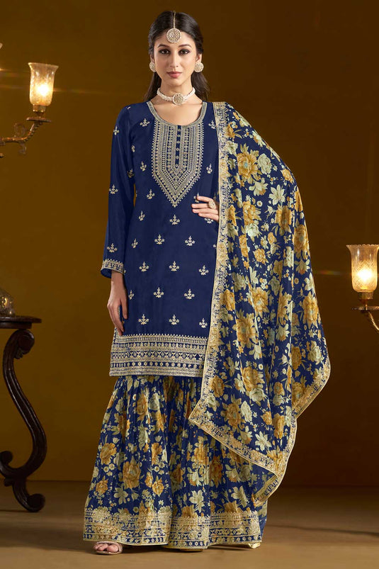 Chinon Fabric Rani Color Function Wear Trendy Sharara Suit