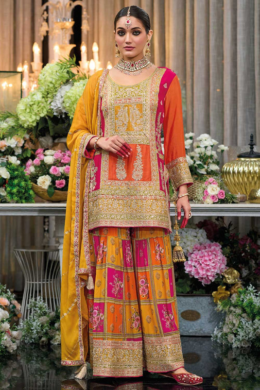 Ingenious Multi Color Chinon Fabric Readymade Sharara Suit