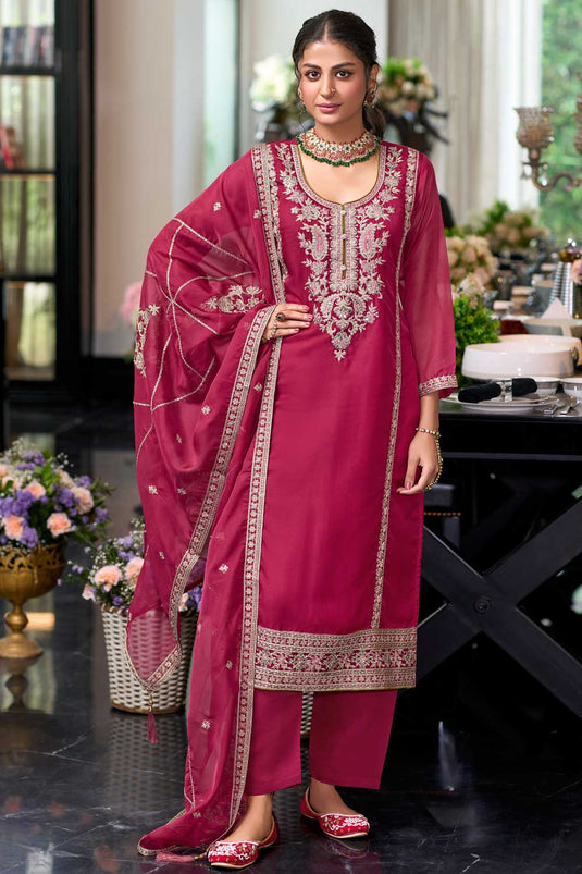 Beguiling Pink Color Chinon Fabric Readymade Salwar Suit