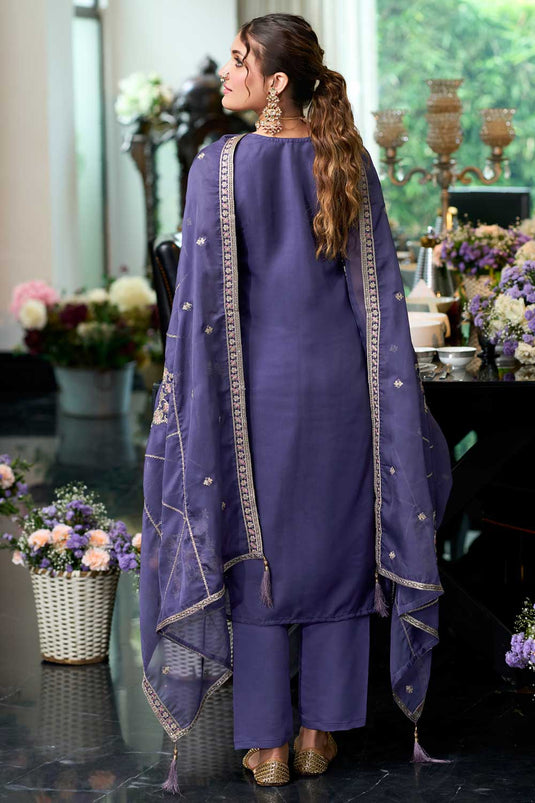 Classic Lavender Color Readymade Salwar Suit In Chinon Fabric