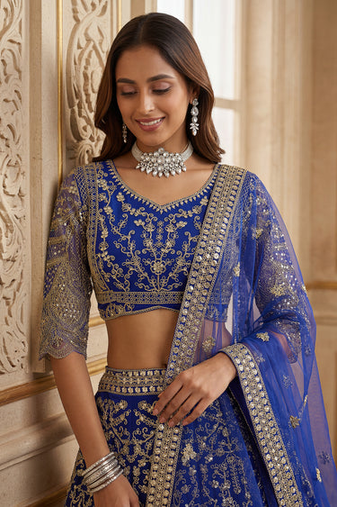 Royal Blue Heavy Embroidery Sangeet Sandhya Net Lehenga Choli
