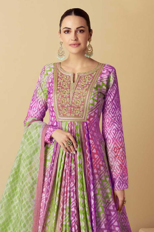 Muslin Fabric Glamorous Anarkali Style Gown With Dupatta