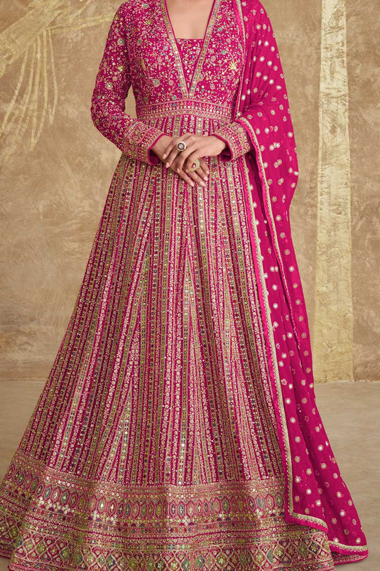 Vartika Singh Rani Color Fashionable Georgette Gown With Dupatta