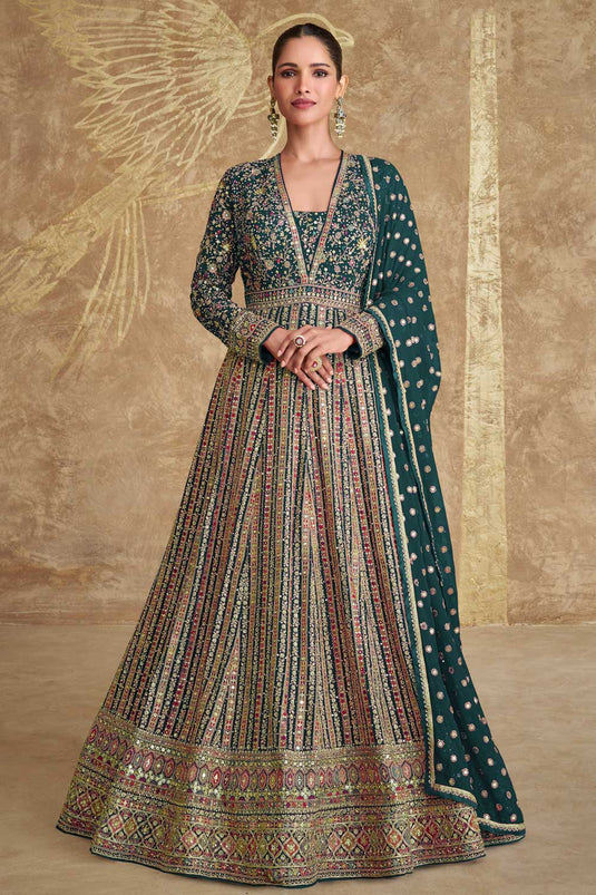 Vartika Singh  Glamorous Georgette Gown With Dupatta In Green Color