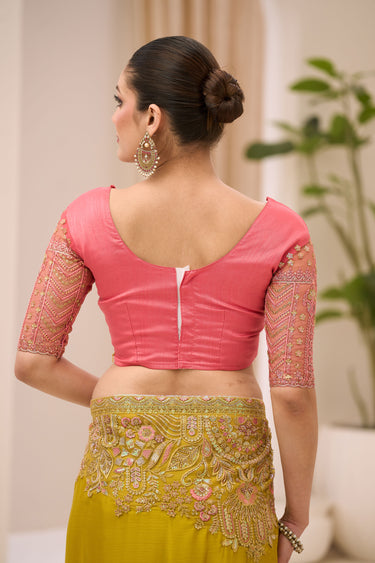 Premium Yellow Chiffon Satin Border Work Saree With Embroidered Blouse