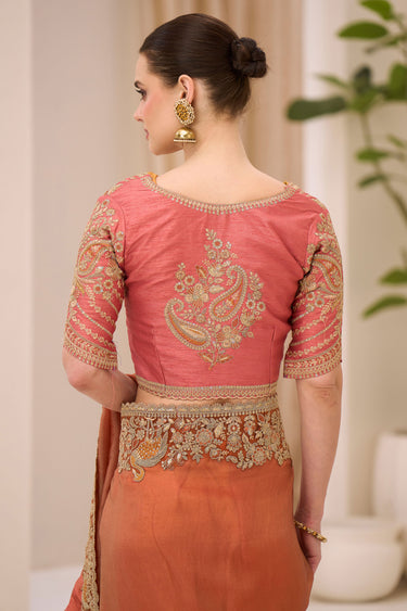 Trendy Rust Art Silk Party Wear Saree With Embroidery Blouse