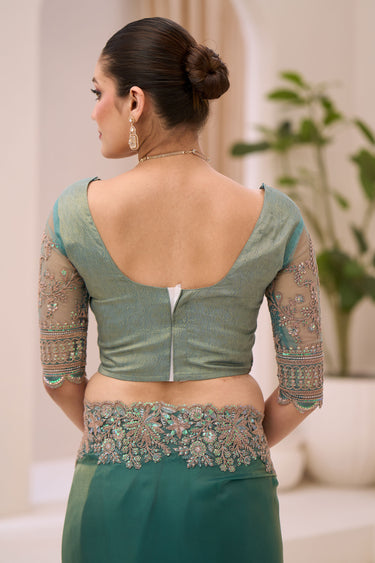 Classic Teal Tissue Art Silk Party Wear Saree With Fancy Blouse