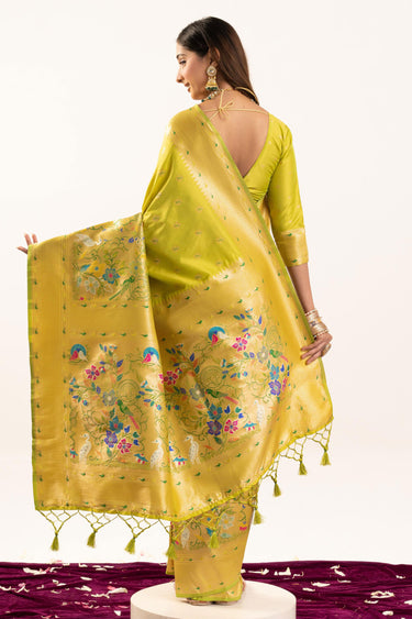 Traditional Yellow Banarasi Silk Saree With Intricate Zari Weaving Work