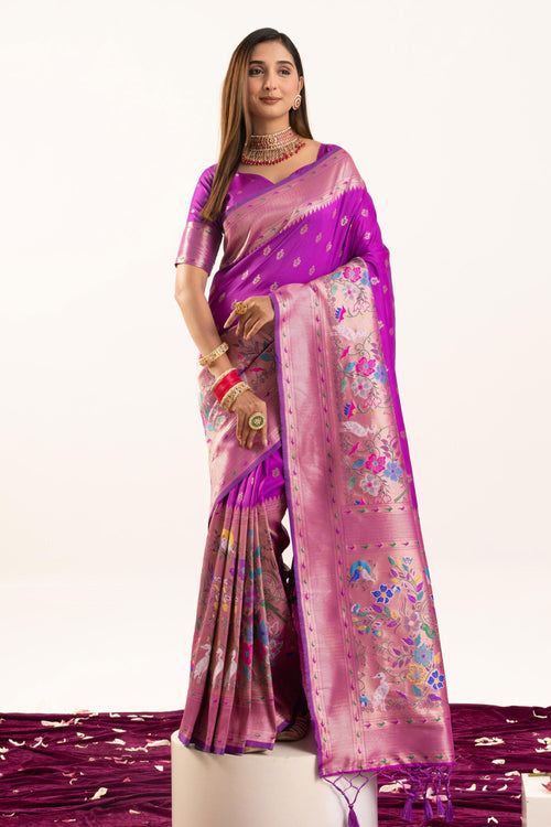 Luxurious Purple Banarasi Silk Weaving Saree With Zari Work
