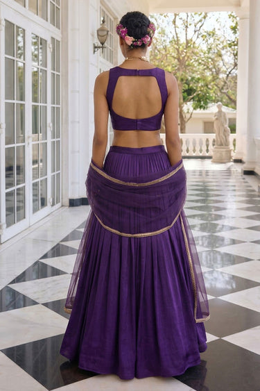 Function Wear Purple Flowy Lehenga Set