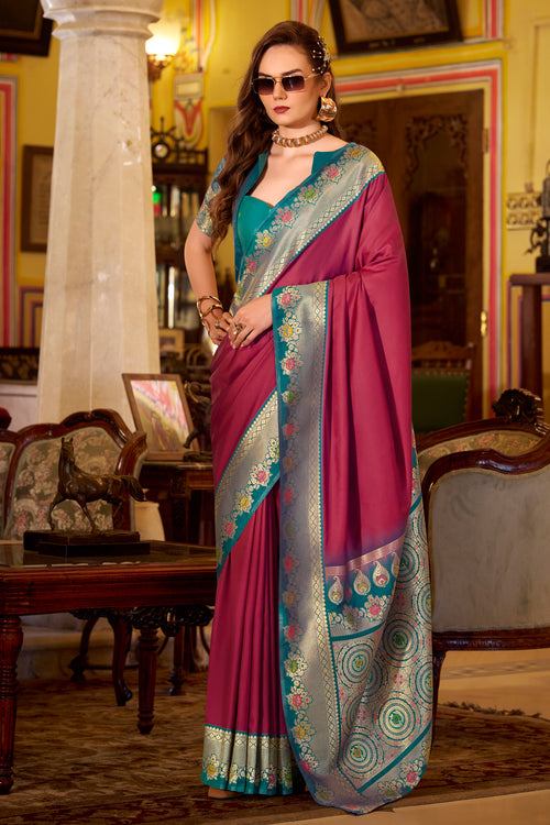 Ethnic Wine Art Silk Zari Weaving Saree
