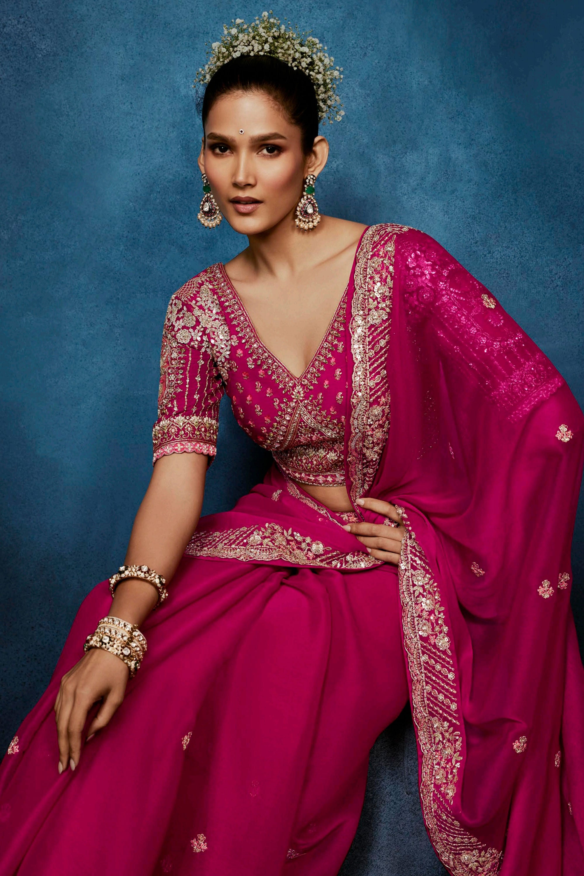 Sarara Rani Color Embellished Rani Color Party Style Art Silk Saree – Sarees Bazaar