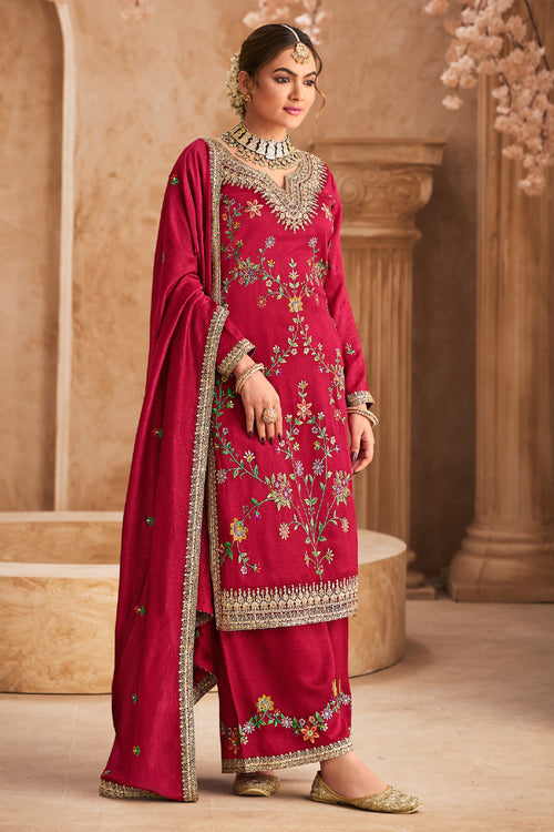 Rani Color Embroidered Chinon Readymade Palazzo Salwar Kameez