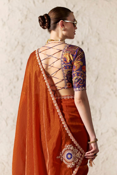 Rich Rust Border Work Tissue Silk Saree