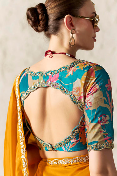 Mustard Tissue Silk Function Wear Border Work Saree With Fancy Blouse