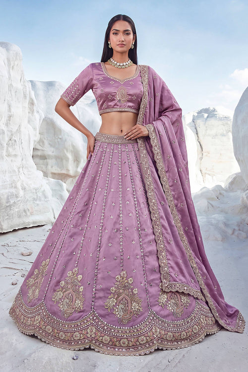 Lavender Embroidered Silk Sangeet Wear Lehenga Choli