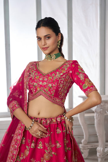 Designer Thread Embroidered Magenta Bridal Lehenga Choli