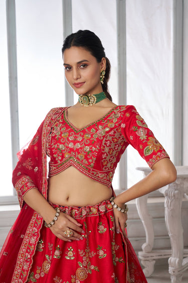 Royal Red Bridal Look Lehenga With Heavy Embellished Blouse