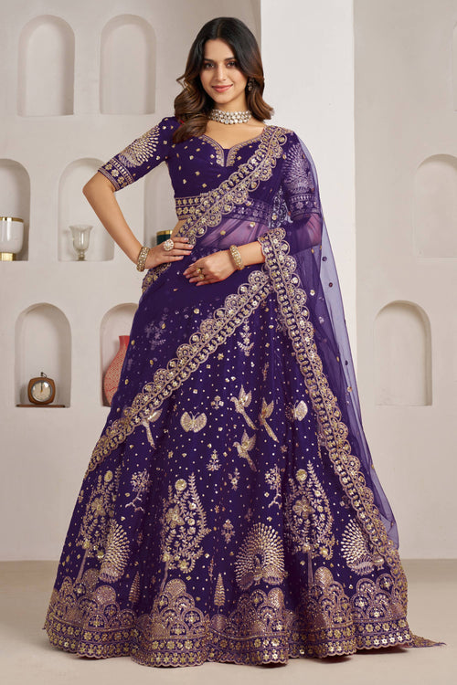Heavy Sequins Embroidery Luxury Purple Sangeet Wear Lehenga Choli