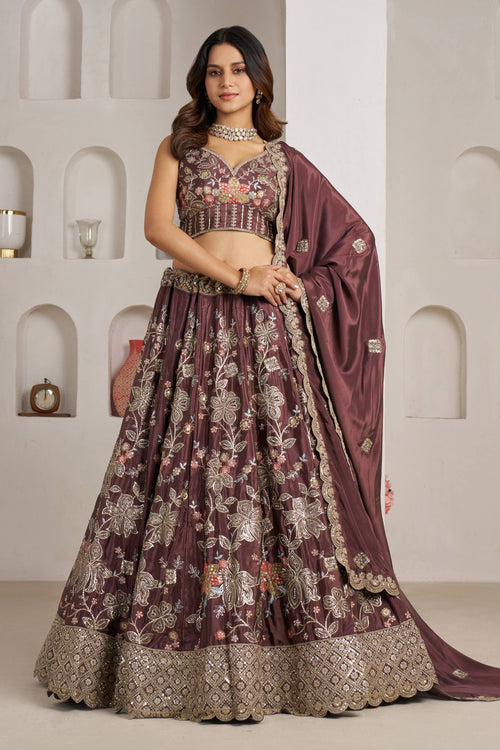 Royal Wine Crepe Silk Lehenga With Heavy Embellished Blouse