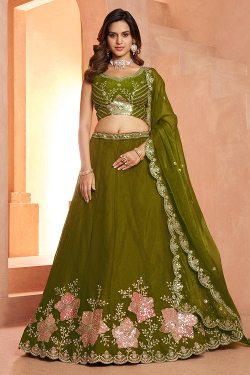 Royal Green Tissue Wedding Function Lehenga Choli