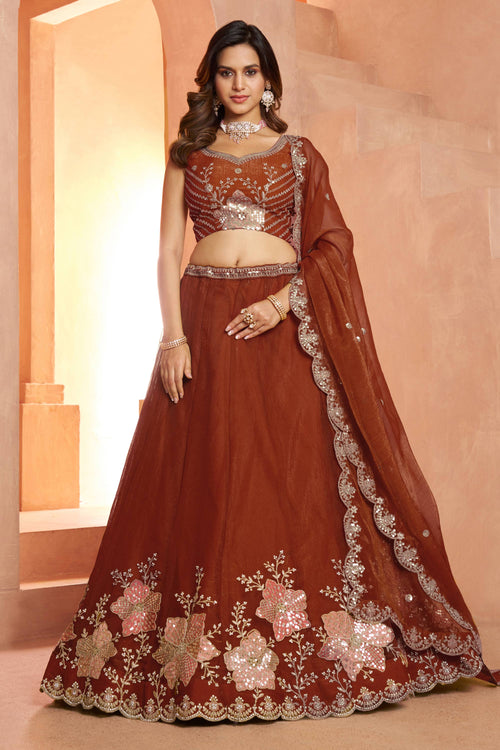 Trendy Rust Wedding Function Designer Lehenga Choli