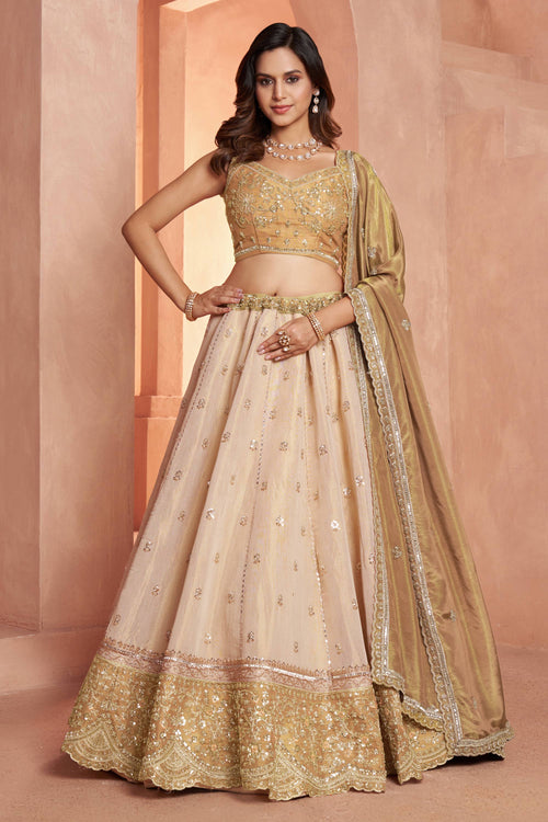 Royal Beige Tissue Wedding Lehenga Choli