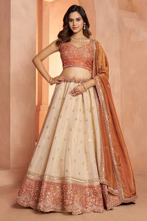 Luxury Rust Tissue Wedding Collection Lehenga Choli