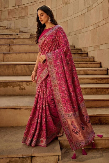Soft Khadi Georgette Bandhani Saree In Magenta