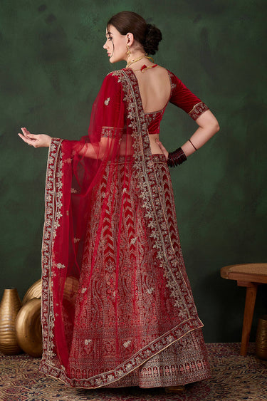 Luxury Velvet Zari Embroidered Maroon Bridal Lehenga Choli