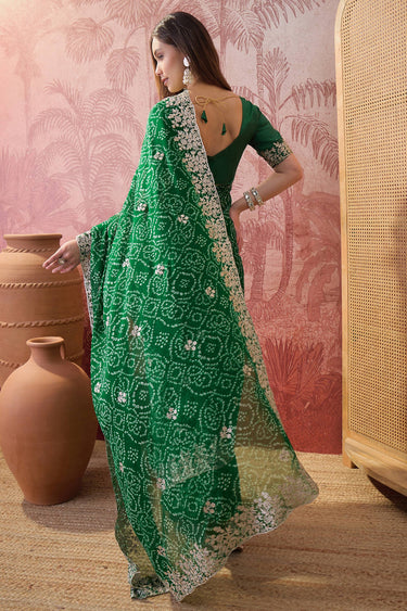 Royal Green Gota Patti Georgette Bandhej Saree