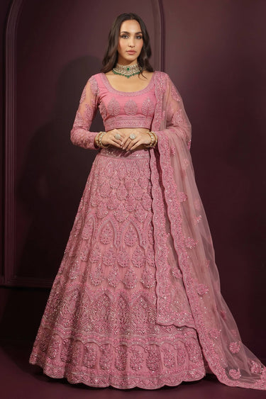 Elegant Pink Net Fabric Wedding Wear Lehenga Choli