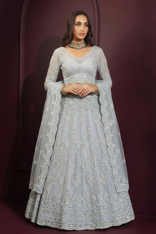 Royal Light Cyan Wedding Wear Lehenga Choli Collection