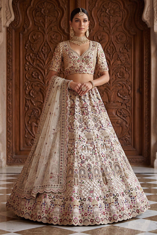Premium Beige Heavy Embroidery Sangeet Function Lehenga Choli