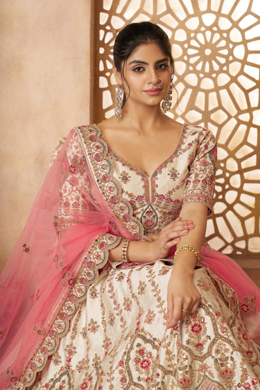 Wedding Wear Lehenga Choli In Beige Silk Fabric
