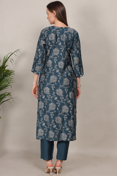 Teal Cotton Readymade Plus Size Simple Kurti